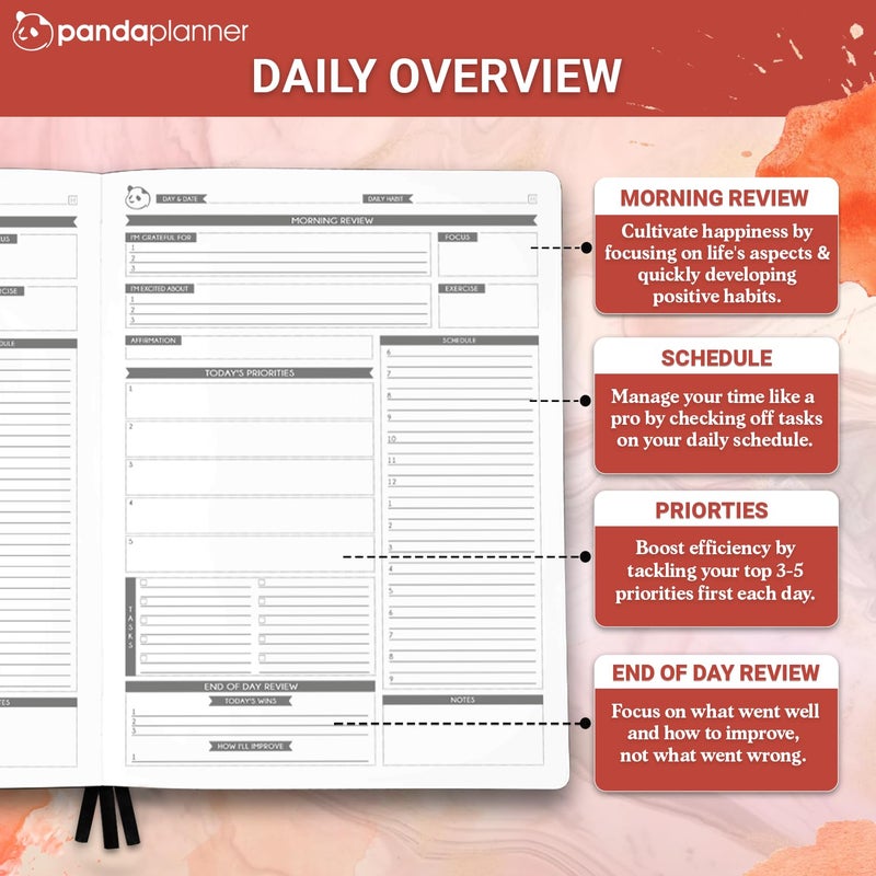 Panda Planner Pro 2026 - A4 6 Month Daily, Weekly & Monthly Planner for Productivity â€“ Large 8.5x11 Undated Day Planner, Goal Planner, Project Organizer & Habit Tracker Notebook â€“ Orange - Image 3